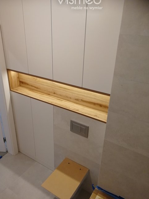 Zabudowa łazienki mdf lakierowany, płyta laminowana podświetlenie LED